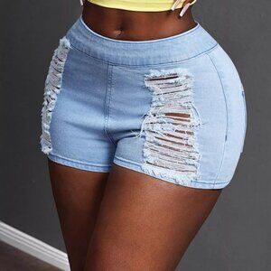 Distressed Denim Shorts with Pockets